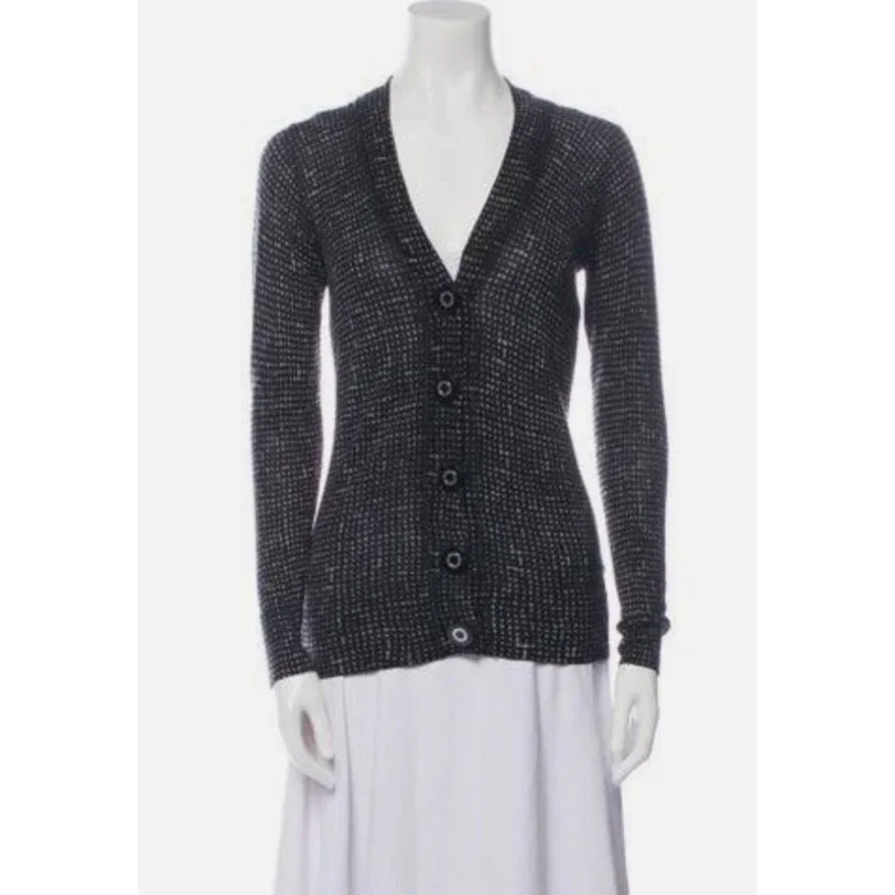 Tory Burch XS Wool Cardigan Button Front Long Sleeve Jacket Micro-Dot Preppy